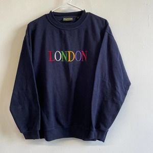 Vintage Navy Crewneck Sweatshirt with Multicolor "LONDON" Embroidery